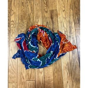 Batik Colorful Fish & Floral Print Crinkle Scarf‎ Wrap Shawl